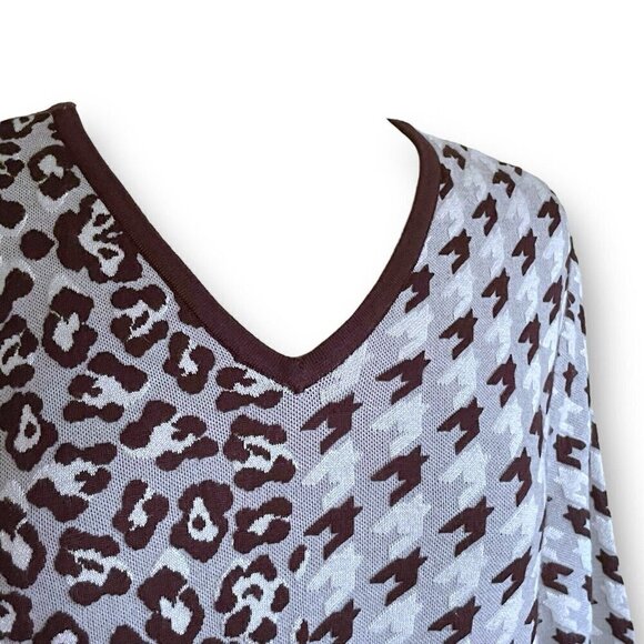 Chicos Womens Tunic Sweater Sz 2 12 14 Large Brown Animal Print Houndstooth - Picture 5 of 7